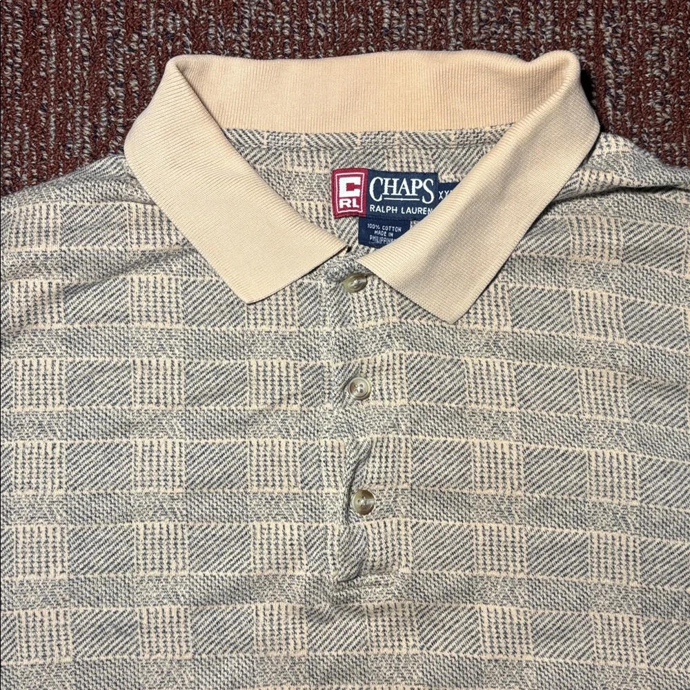 Vintage 90’s Chaps Ralph Lauren Beige Cream plaid Polo long sleeve rugby style
